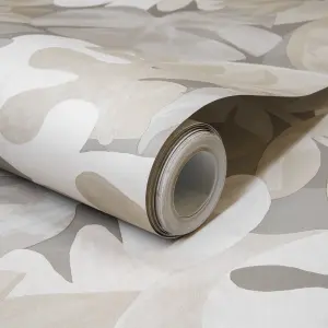 Grandeco Boutique Retro Leaf PVC-free Eco Wallpaper, Taupe