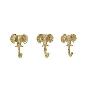 Melody Maison Set Of 3 Gold Elephants Head Wall Hooks