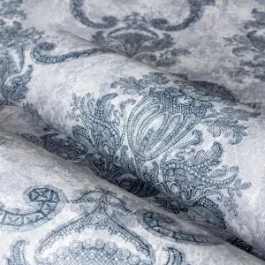 Galerie Azulejo Blue Porto Large Distressed Baroque Damask Wallpaper Roll