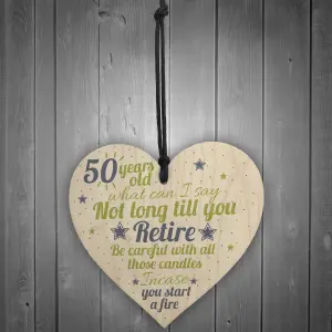 Red Ocean Funny 50th Birthday Gift Handmade Wooden Heart Plaque 50 For Dad Mum Sister Friend Sign Keepsake