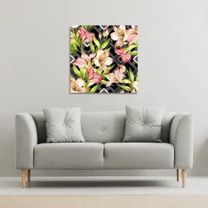 Bright Plants on Geometric Background (Canvas Print) / 77 x 77 x 4cm