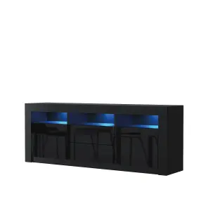 Shine TV Unit 160cm Black with High Gloss Doors and LED Lighting - Creative Furniture