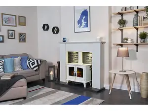 Adam Woodhouse Electric Stove in Pure White with Straight Stove Pipe in Pure White