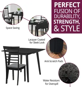 Hallowood Furniture Ledbury Drop Leaf Rectangular Table with 4 Chairs in Black Finish