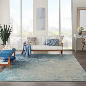 Navy Light Blue Luxurious Modern Abstract Dining Room Rug-160cm X 221cm