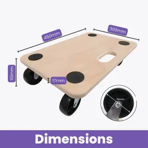 Platform Dolly Trolley With Grip Pads, Heavy-Duty Anti-Slip Transport Roller Trolley, 180kg Load Capacity