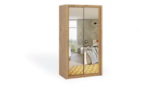 Bono Mirrored Sliding Door Wardrobe in Oak Artisan - Compact Design for Small Spaces - W1200mm x H2150mm x D620mm