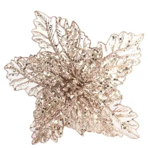 Artificial Rose Gold Poinsettia With Clip Pack of 3. Christmas Decoration - 22 cm