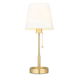 Luminosa Florence Base & Shade Table Lamp, Satin Brass Plate, Vintage White Fabric