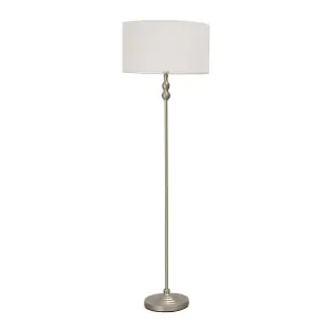 ValueLights Maggie Brushed Chrome Candlestick Floor Lamp with White Shade with LED Bulb