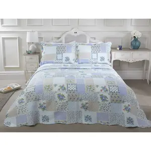 Canadice Polyester Patchwork Bedspread with Pillow Shams Blue / 180 x 230 cm