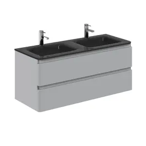 Marvel 1200mm Wall Hung Bathroom Vanity Unit in Light Grey Gloss with Grey Glass Basin