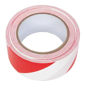 Sealey Hazard Warning Tape 50mm x 33m Red White Adhesive PVC Film HWTRW