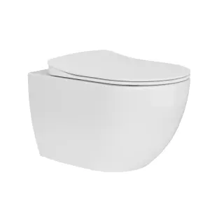 Rimless Wall Hung Toilet Pan & Concealed Cistern Chrome Round Button Flush Plate