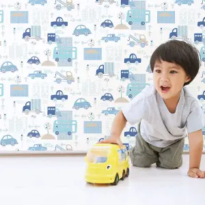 Galerie Just 4 Kids 2 Blue White Traffic Smooth Wallpaper