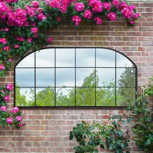 MirrorOutlet The Arcus Black Metal Framed Window Arched Garden Wall or Fence Mirror 174CM X 85CM