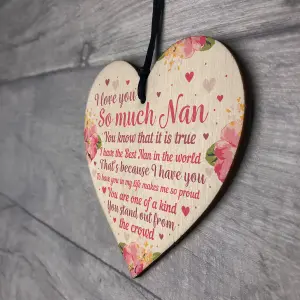 Red Ocean Special Mother's Day Gift For Nan Wooden Heart Nan Gifts Nan Plaque Grandparent Gifts Keepsake