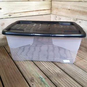 10 x 42L Clear Storage Box with Black Lid, Stackable and Nestable Design Storage Solution