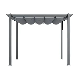 Dark Grey Sliding Retractable Roof Garden Gazebo Patio Deck Aluminum Pergola with Sun Shade Canopy 3x3M