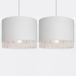 First Choice Lighting Set of 2 Off White Velvet With Chrome Inner Tassled Light Shades