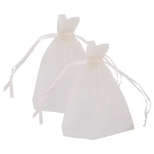 Neel Blue Pack of 100 Organza Bags, 7cm x 9cm Gift Bags Sheer Drawstring Pouches, Ivory