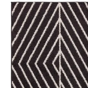 Black Linear Modern Easy to clean Rug for Dining Room-66 X 240cm (Runner)