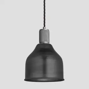 Industville Knurled Cone Pendant Light, 7 Inch, Pewter, Pewter Holder