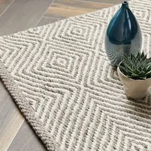 Natural Geometric Wool Rug, Handmade Modern Rug, Easy to Clean Rug for Bedroom, LivingRoom, & DiningRoom-67 X 200cm (Runner)