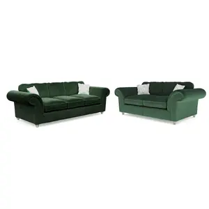 Windsor Bottle Green 3 Seater & 2 Seater Sofas - Silver Feet