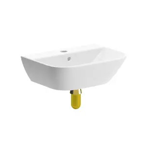 Durleigh White Rectangular Wall-mounted Cloakroom Basin with Brass Effect Bottle Trap (W)45cm