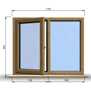 1195mm (W) x 995mm (H) Wooden Stormproof Window - 1/2 Left Opening Window - Toughened Safety Glass