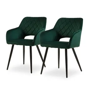 2 X Dining Chairs, Velvet Upholstered Kitchen Counter Chair, Lounge Reception Chairs For Dining Room, Grey (Set of 2) Green