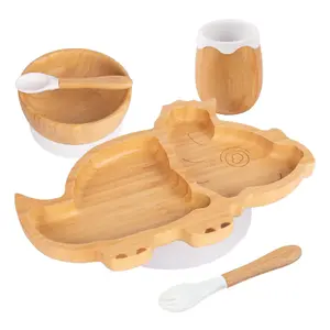 5pc Bamboo Dinosaur Baby Weaning Set - White