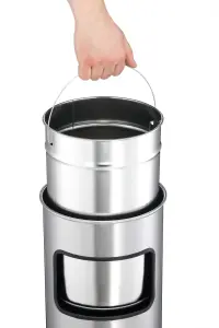 Durable Round Metal Waste Bin with Fire Extinguishing Ashtray - 17L - Silver