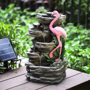 Grey Flamingo Solar Power Resin LED Lights Water Fountain 50 cm