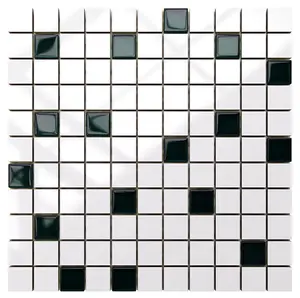 Ceramic mosaic with glass inserts on mesh for bathroom or kitchen 300mm x 300mm - Green bottle