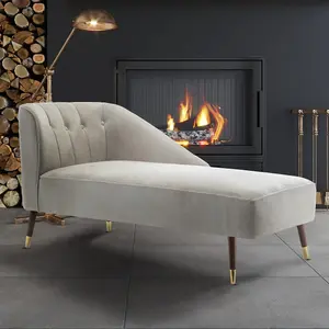 Right Hand Chaise Lounge in Faux Leather Suede Cream