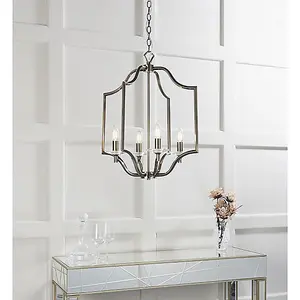 Luminosa Lainey 4 Light Ceiling Pendant Antique Brass Plate & Clear Crystal Glass, E14