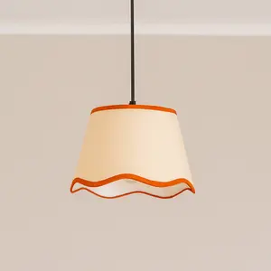 ValueLights Dutton Natural Fabric Rust Trim Scallop Edge Ceiling Floor Table Small Lamp Shade