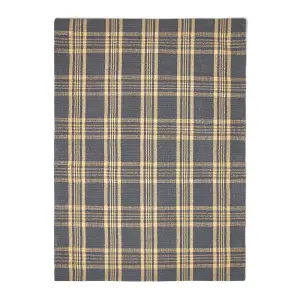 Homescapes Douglas Grey and Yellow Tartan Check Non-Slip 100% Wool Rug, 70 x 120 cm