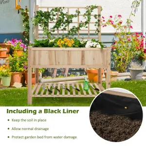 Costway Wooden Raised Garden Bed Elevated Planter with Trellis Wheels & Storage Shelves