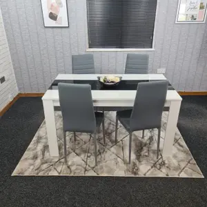 Modern White and Black Wood Dining Table With 4 Grey Chairs