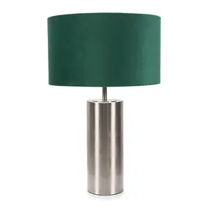 ValueLights Lexy Brushed Chrome Touch Table Lamp with Forest Green Velvet Shade