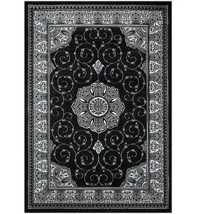 Abaseen 60x110 cm Black Royal Tabriz Rug Classic Oriental Rug 10mm Soft Pile Washable Area Rugs for Home and Office