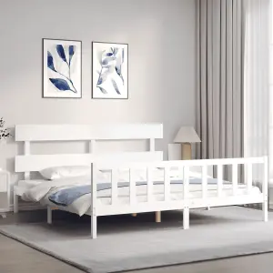 Berkfield Bed Frame with Headboard White 200x200 cm Solid Wood