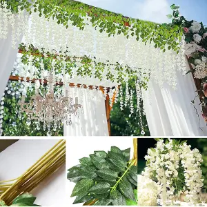 Set of 12 White Artificial Hanging Flowers Simulation Wisteria Flowers Wedding Decor