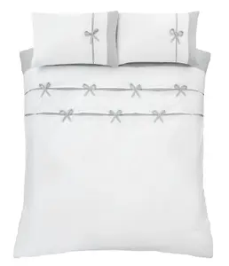 Catherine Lansfield Bedding Milo Bow Duvet Cover Set with Pillowcases White