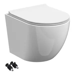 Bubly Bathrooms™ White Rimless Wall Hung Toilet Pan, Seat & 1.13m Concealed Cistern Frame - Black