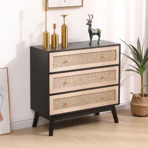 FurnitureHMD Natural and Black Chest of Drawers,3 Large Drawer Storage Dresser,Sideboard,Wooden Cabinet for Bedroom,Living Room