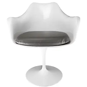 White Tulip Armchair with Grey PU Cushion